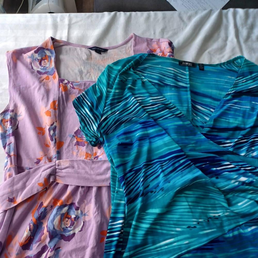 2  DRESS BUNDLE 1X, Elementz Woman/Land's End, Blue/ Teal & Lilac Floral